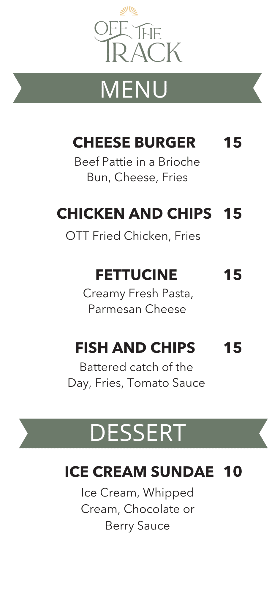 Off The Track Kids menu